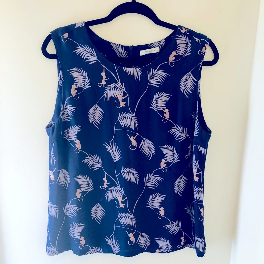 Piamita Silk Pajama tank Blue Printed monkey